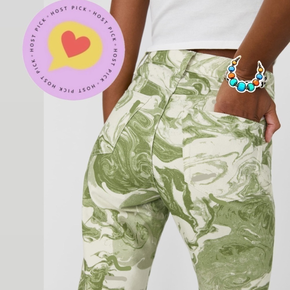 NWT Reformation Marble High Waisted Straight Leg Jeans Green Swirl 25